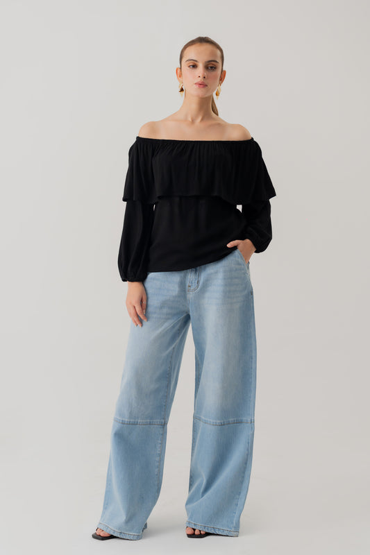 Black Off Shoulder Linen Blouse - Hustle N Holla