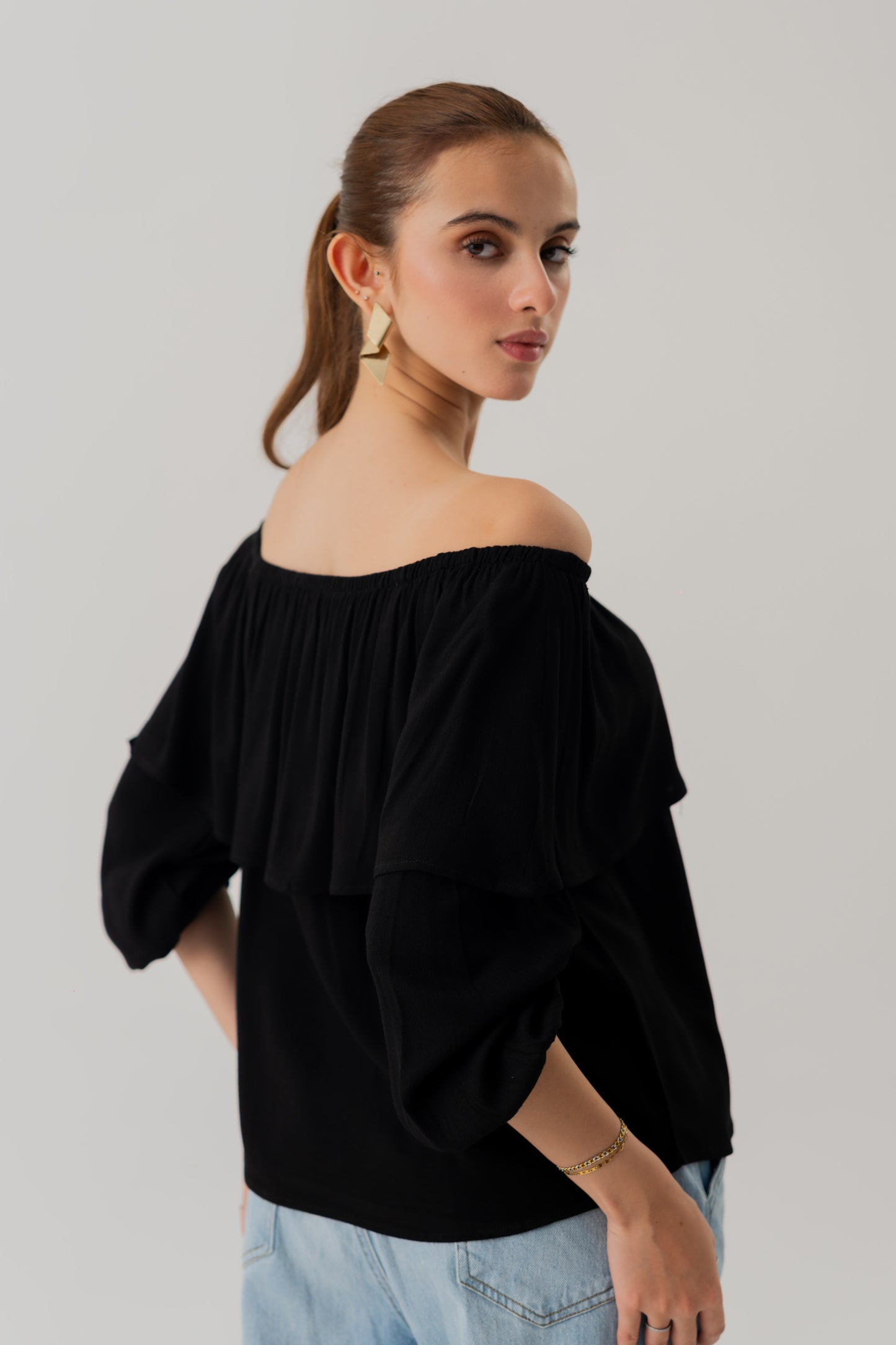 Black Off Shoulder Linen Blouse - Hustle N Holla
