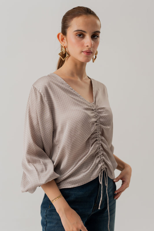 Grey Loose fit Front Tie Blouse - Hustle N Holla