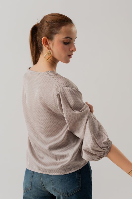 Grey Loose fit Front Tie Blouse - Hustle N Holla