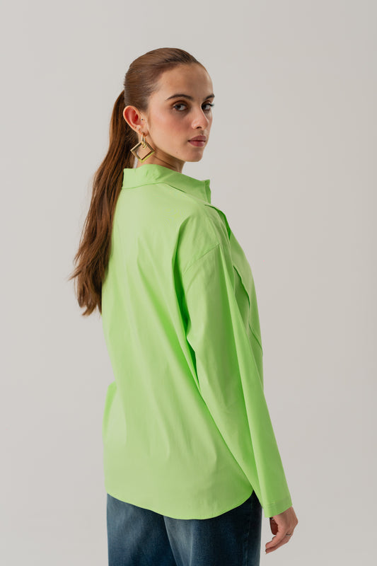 Neon Green Cotton Relaxed fit Button Down Shirt - Hustle N Holla