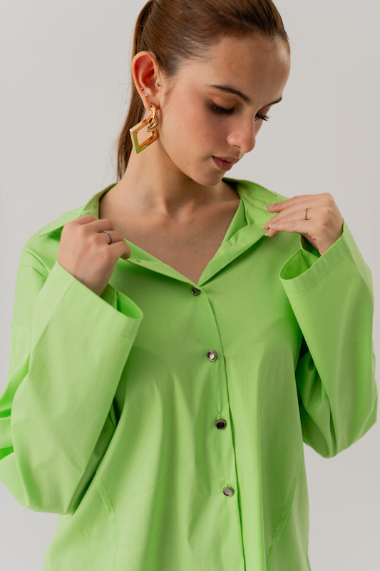 Neon Green Cotton Relaxed fit Button Down Shirt - Hustle N Holla
