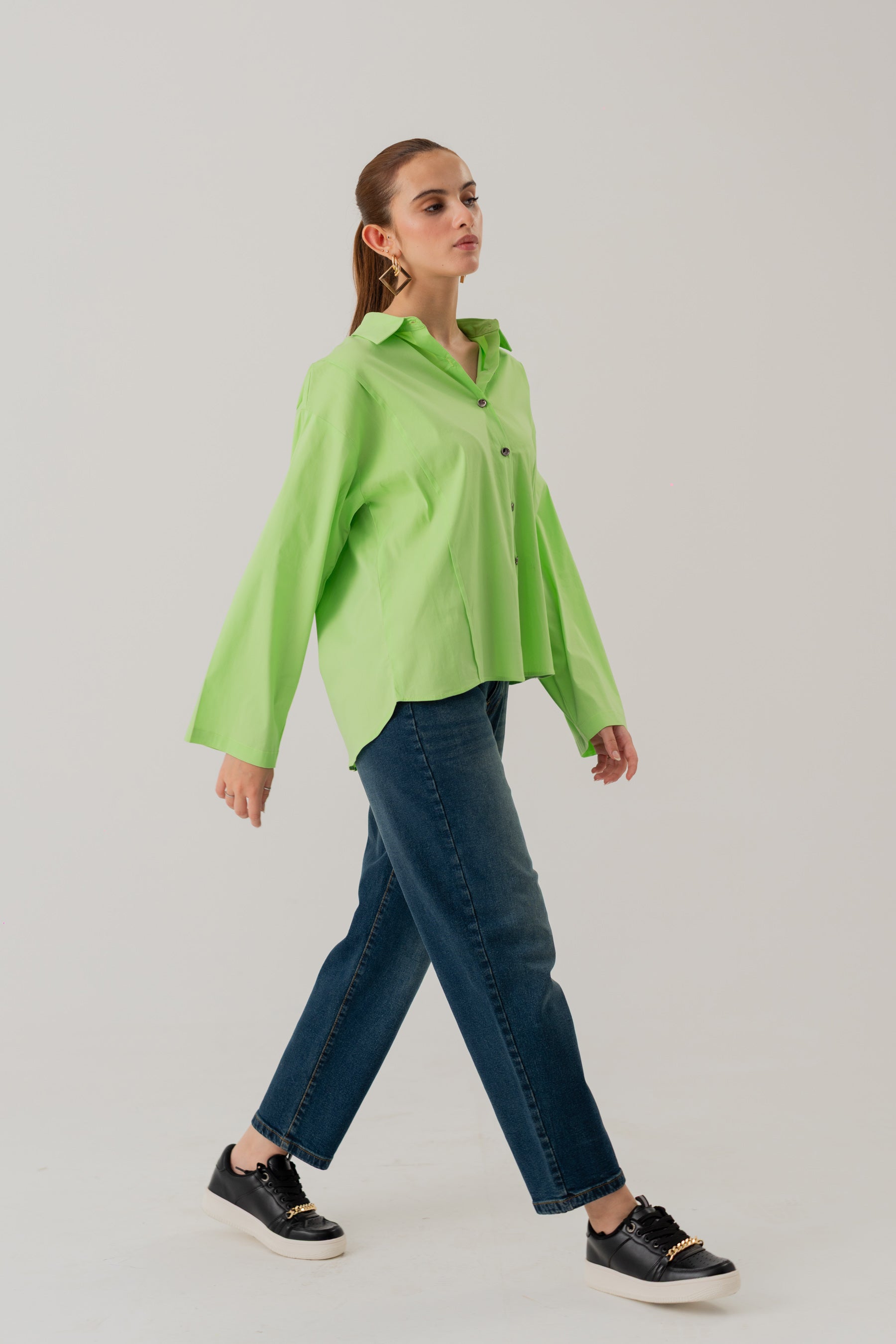 Neon Green Cotton Relaxed Fit Button Down Shirt - Hustle N Holla