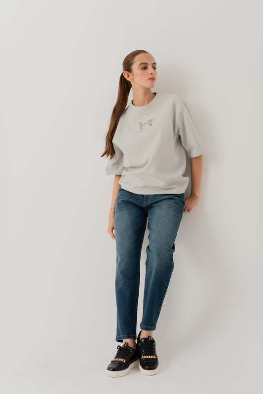 Light Grey Relaxed Fit Graphic T-shirt - Hustle N Holla