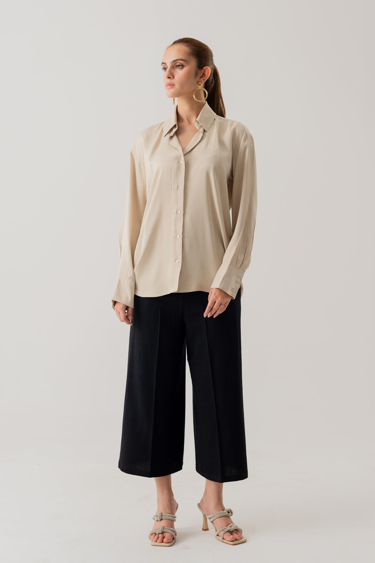 BLACK LINEN WIDE LEG TROUSERS - Hustle N Holla