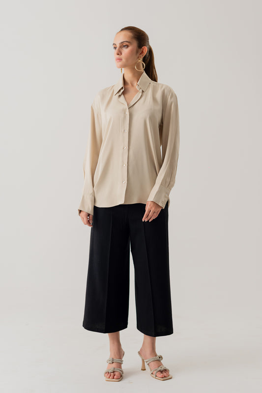 BLACK LINEN WIDE LEG TROUSERS - Hustle N Holla