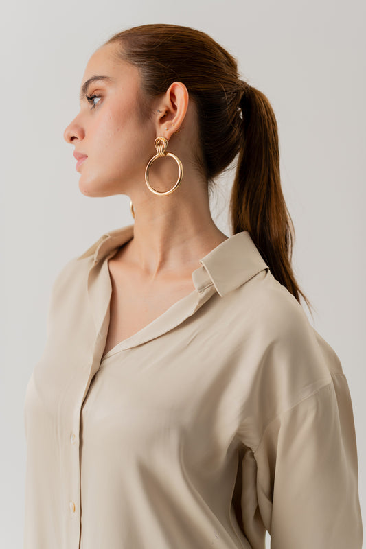 CREAM SILK LOOSE FIT BLOUSE - Hustle N Holla
