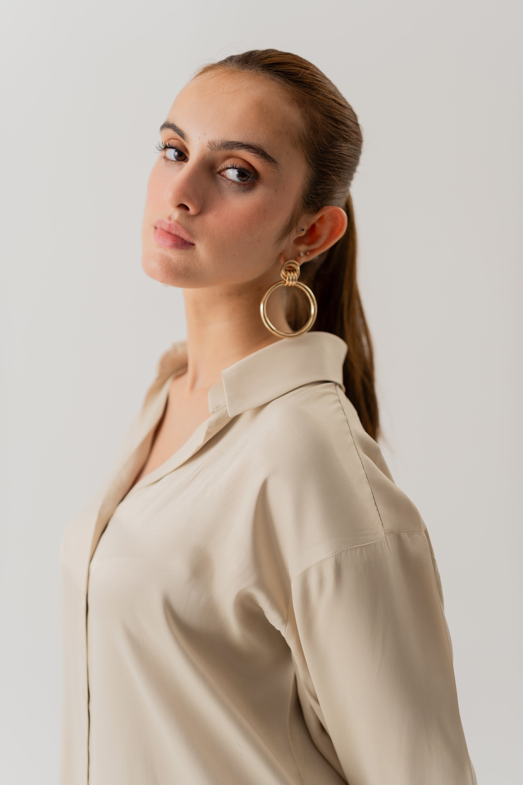 CREAM SILK LOOSE FIT BLOUSE - Hustle N Holla