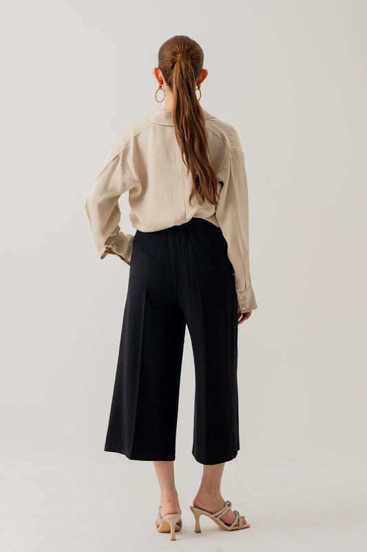 BLACK LINEN WIDE LEG TROUSERS - Hustle N Holla