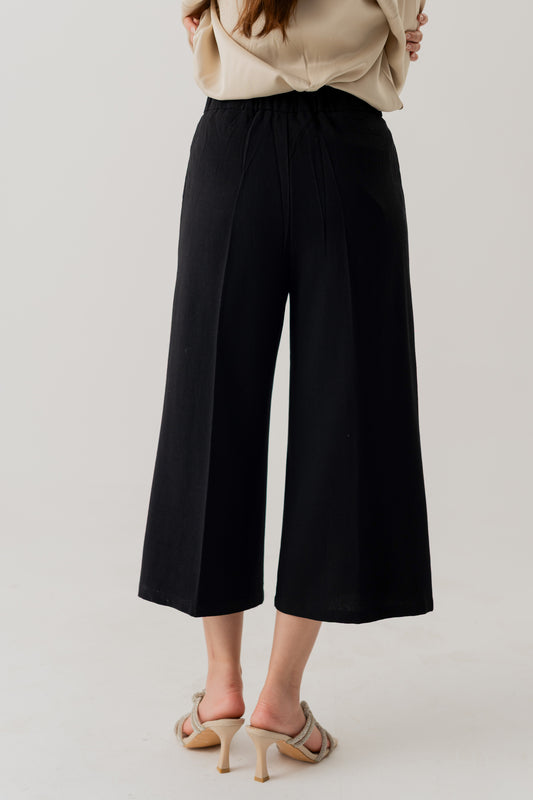 BLACK LINEN WIDE LEG TROUSERS - Hustle N Holla
