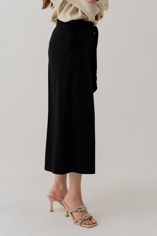 BLACK LINEN WIDE LEG TROUSERS - Hustle N Holla