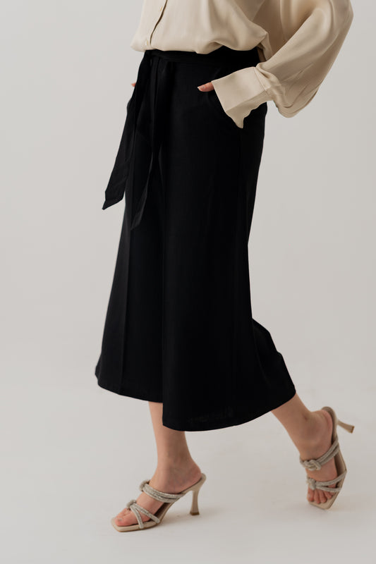 BLACK LINEN WIDE LEG TROUSERS - Hustle N Holla