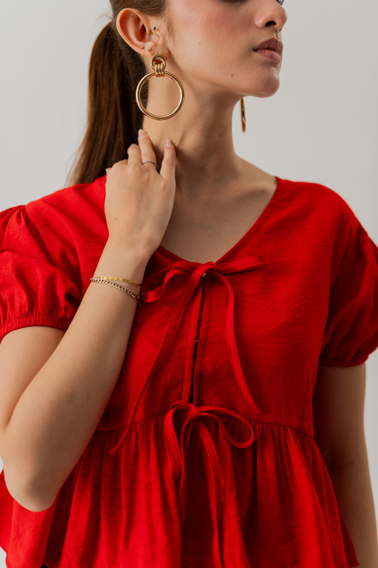 Red Crop top with Bow Tie Detail - Hustle N Holla