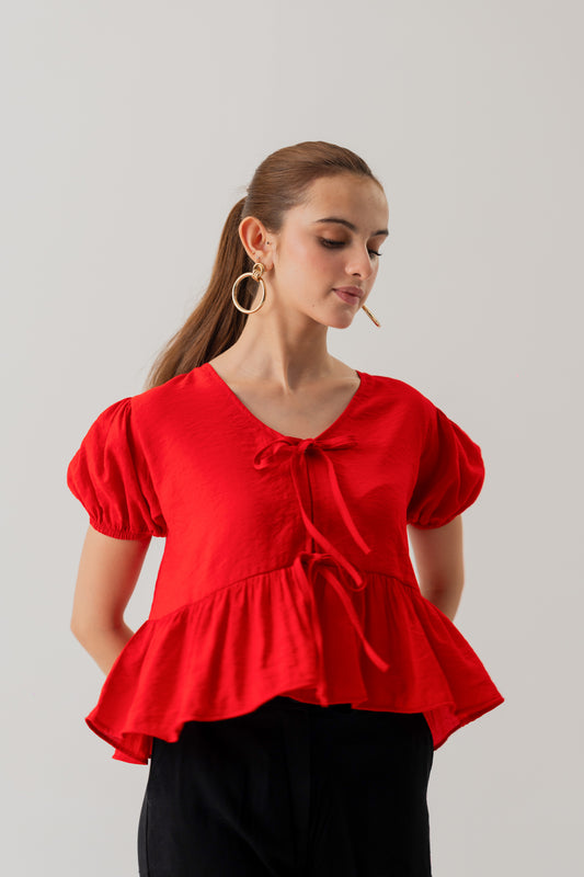 Red Crop top with Bow Tie Detail - Hustle N Holla