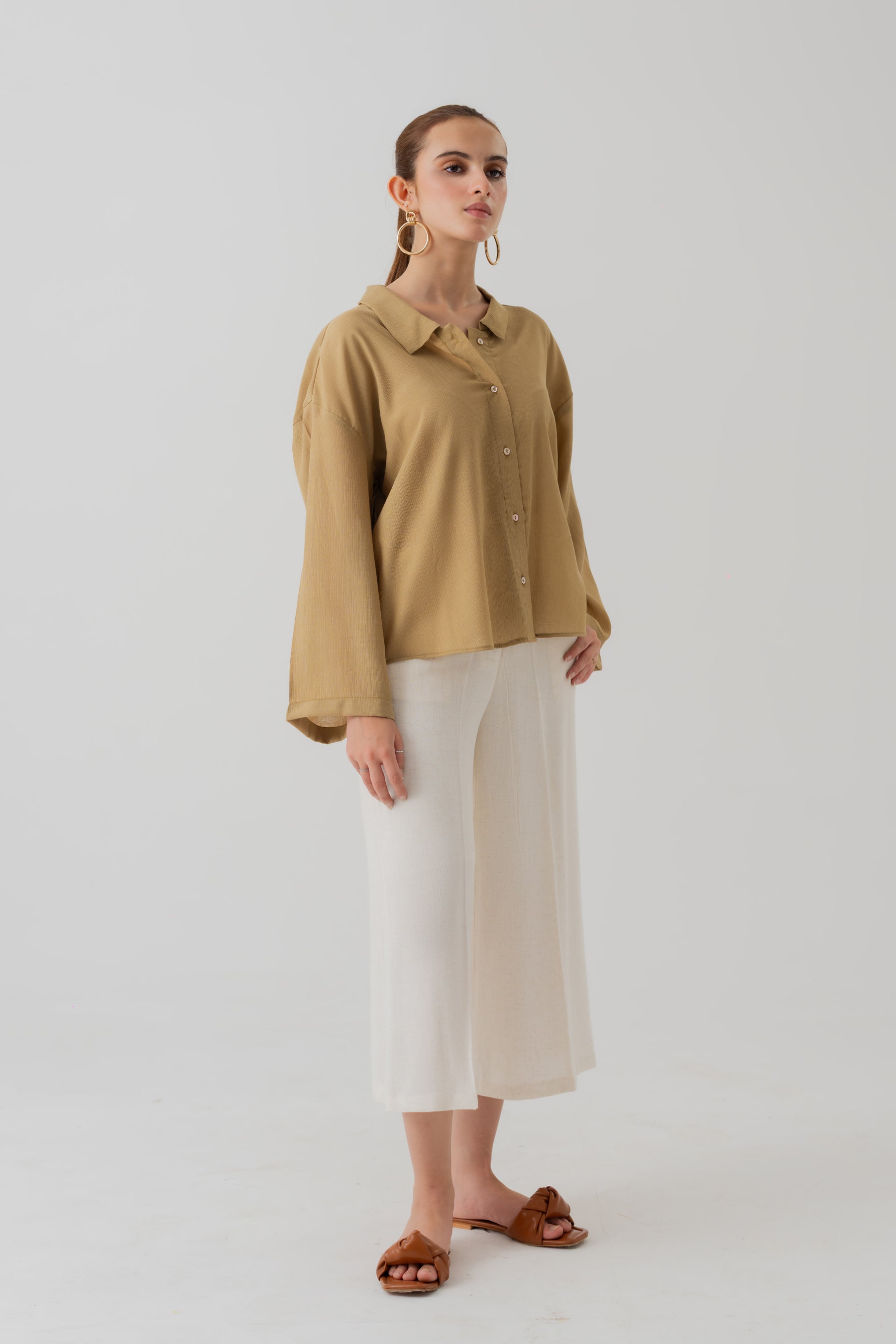 Muted Green Crinkled Chiffon Loose Fit Blouse - Hustle N Holla