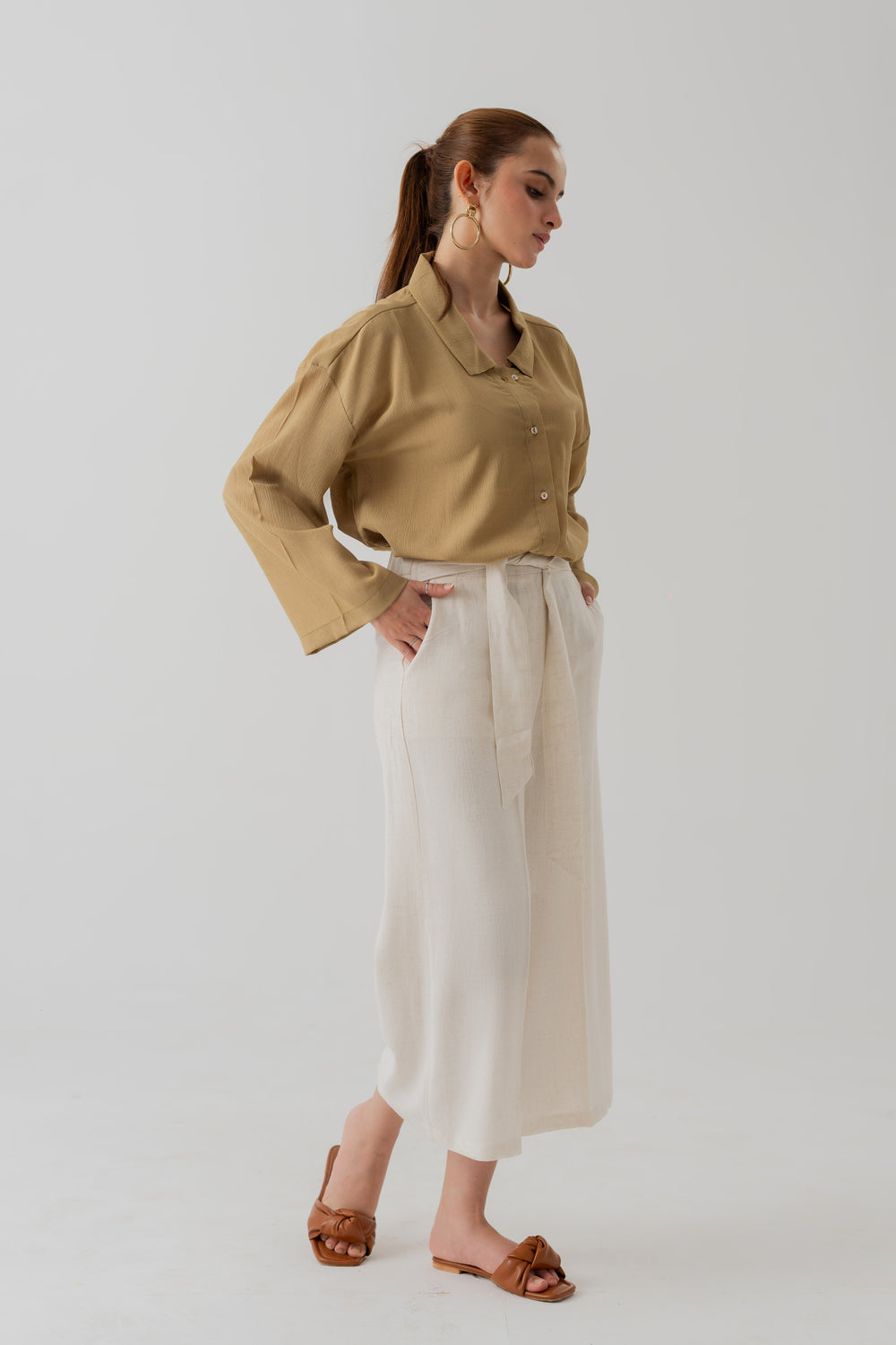 OFF White Linen Cropped Trousers - Hustle N Holla