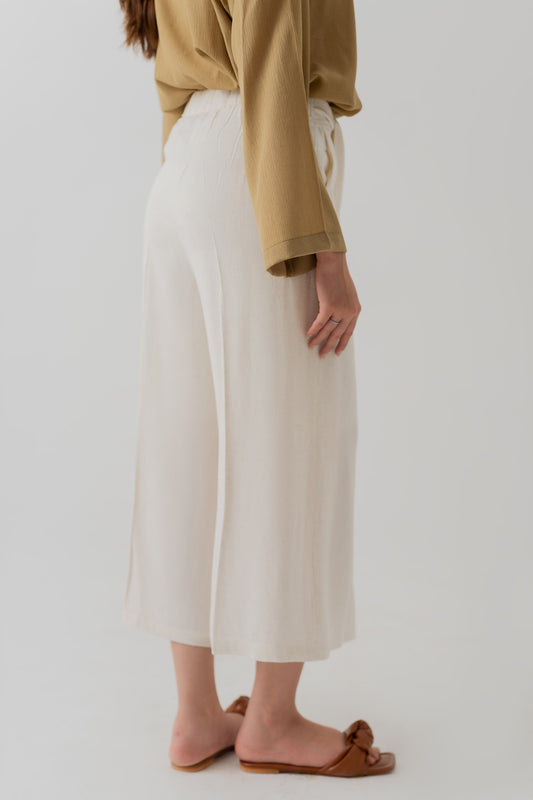OFF WHITE LINEN CROPPED TROUSERS - Hustle N Holla