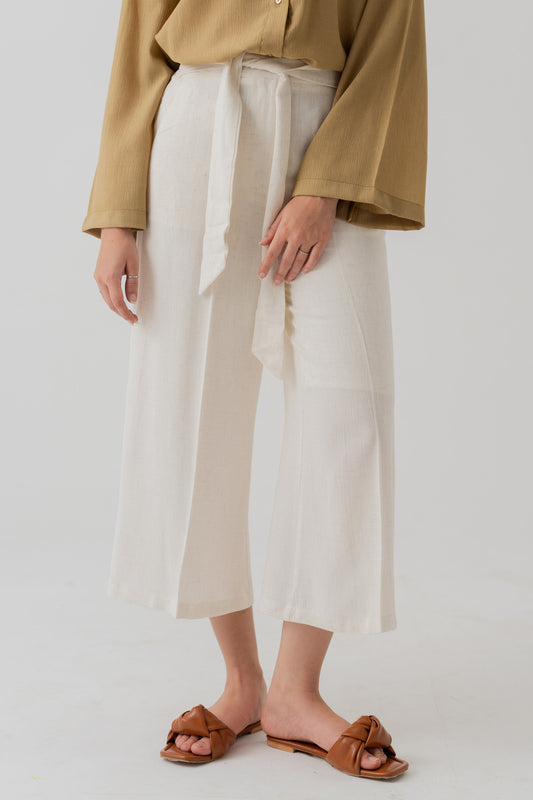 OFF WHITE LINEN CROPPED TROUSERS - Hustle N Holla