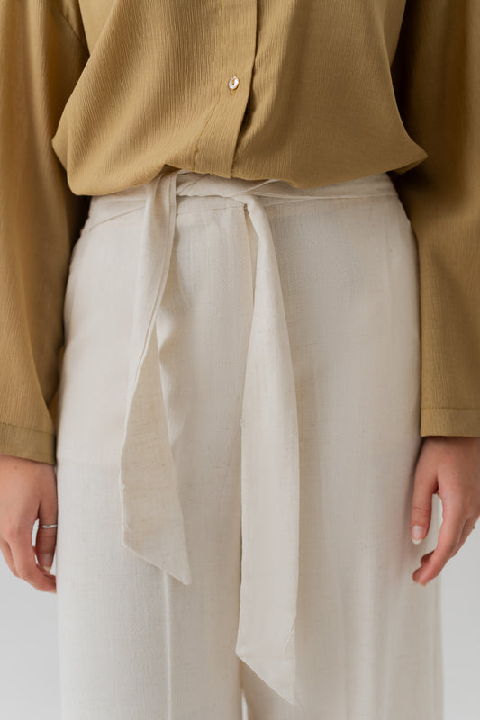 OFF WHITE LINEN CROPPED TROUSERS - Hustle N Holla
