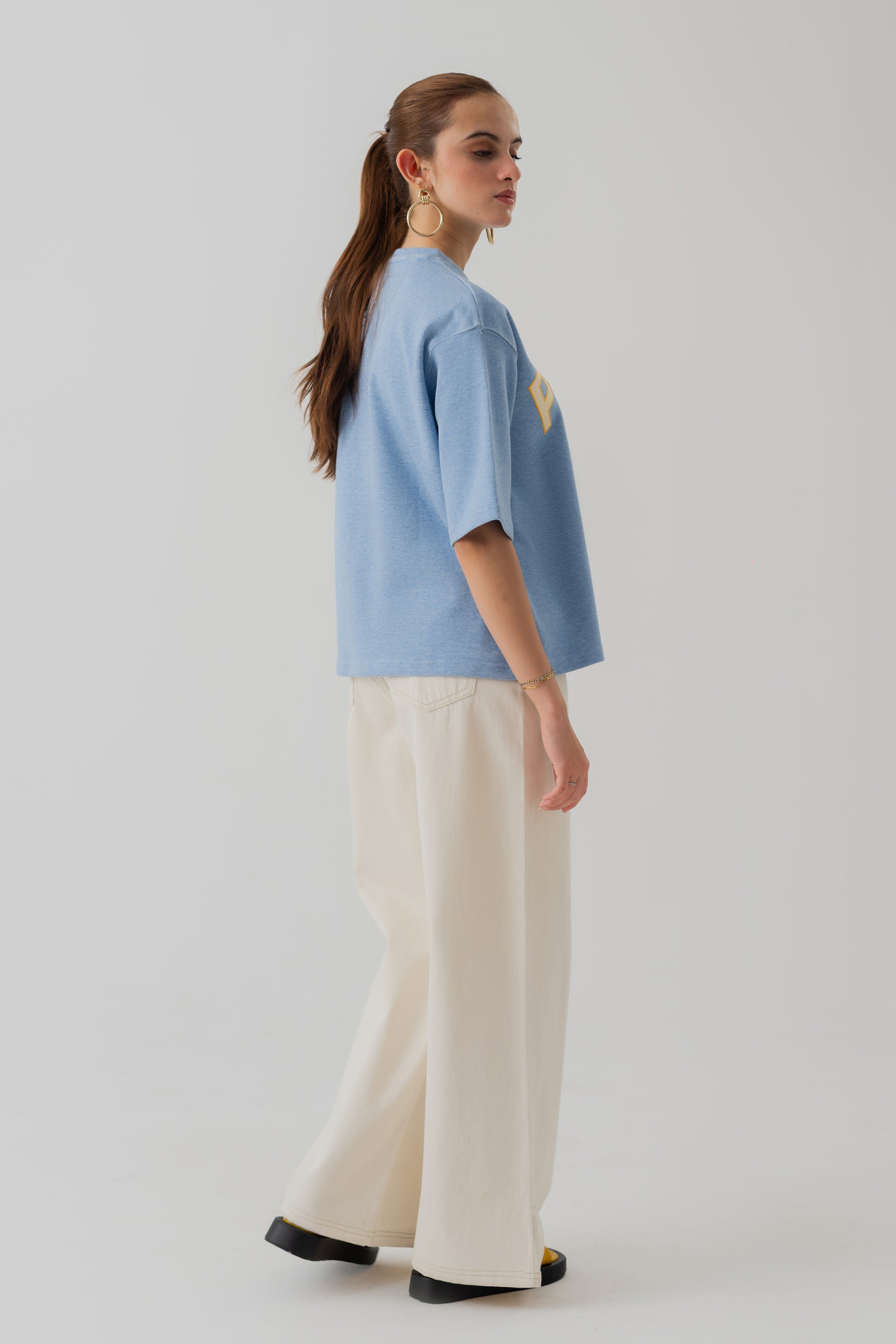 LIGHT BLUE INTERLOCK RELAXED FIT STATEMENT T-SHIRT - Hustle N Holla
