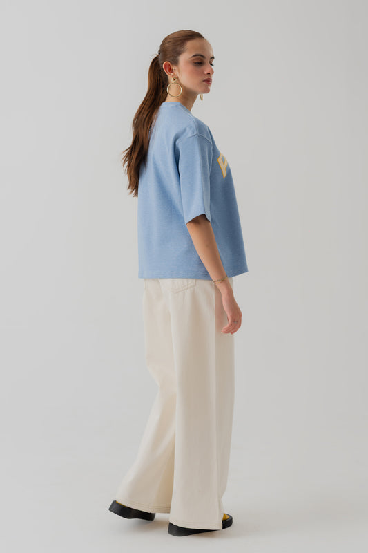LIGHT BLUE INTERLOCK RELAXED FIT STATEMENT T-SHIRT - Hustle N Holla
