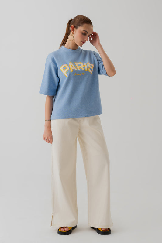 LIGHT BLUE INTERLOCK RELAXED FIT STATEMENT T-SHIRT - Hustle N Holla