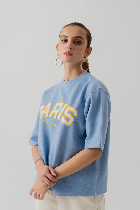 LIGHT BLUE INTERLOCK RELAXED FIT STATEMENT T-SHIRT - Hustle N Holla