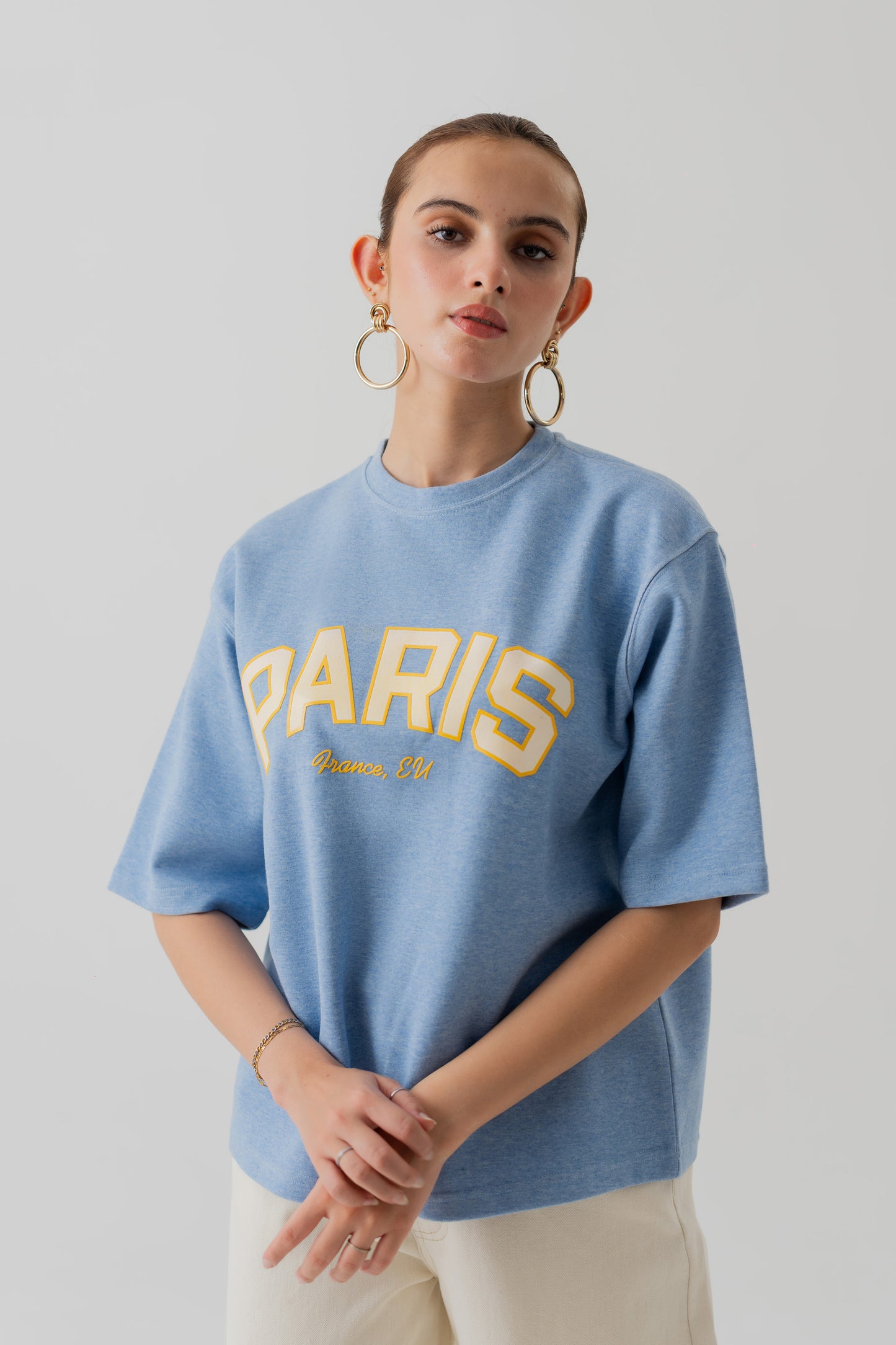 LIGHT BLUE INTERLOCK RELAXED FIT STATEMENT T-SHIRT - Hustle N Holla