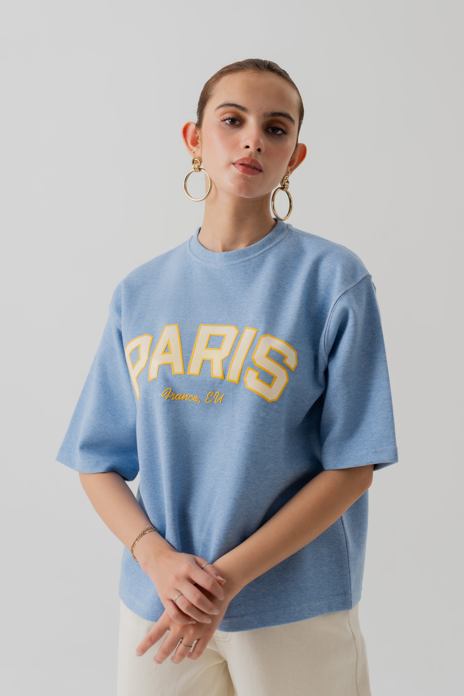 LIGHT BLUE INTERLOCK RELAXED FIT STATEMENT T-SHIRT - Hustle N Holla