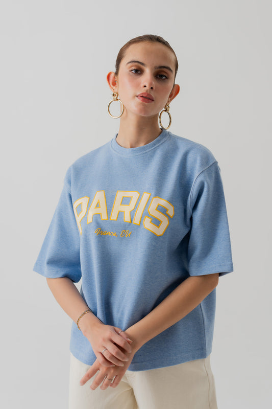 LIGHT BLUE INTERLOCK RELAXED FIT STATEMENT T-SHIRT - Hustle N Holla