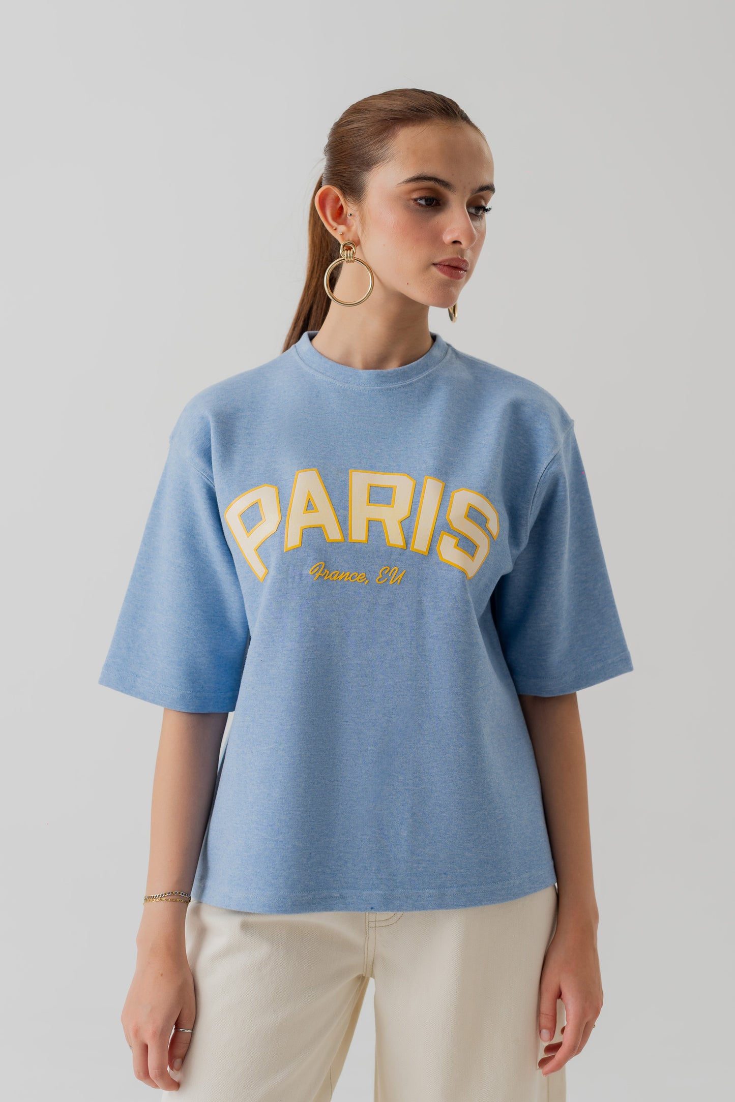 LIGHT BLUE INTERLOCK RELAXED FIT STATEMENT T-SHIRT - Hustle N Holla