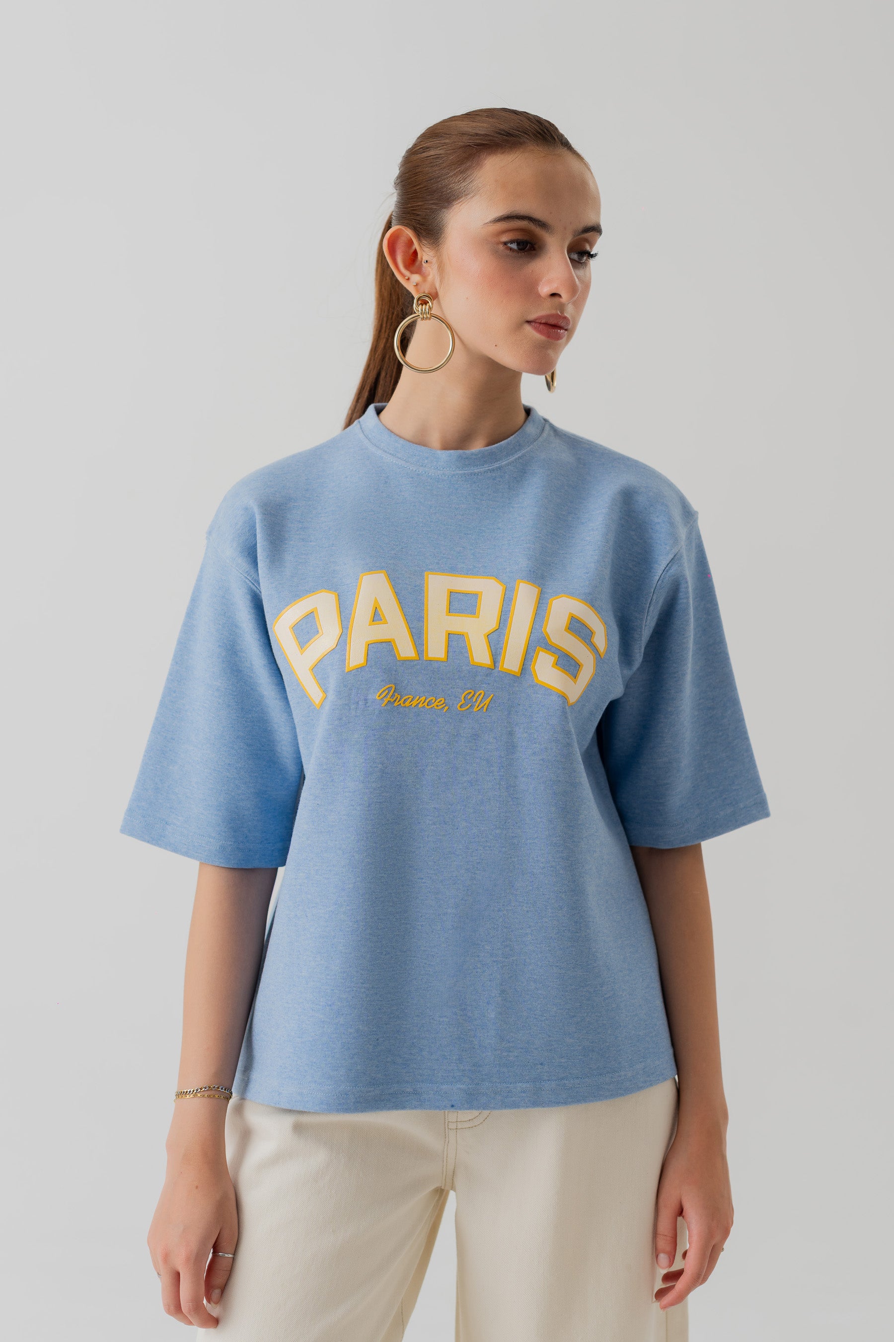LIGHT BLUE INTERLOCK RELAXED FIT STATEMENT T-SHIRT - Hustle N Holla