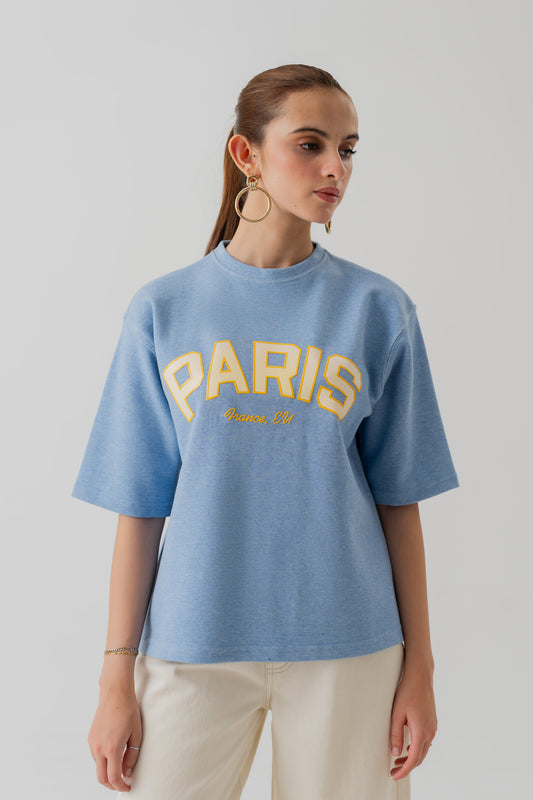 LIGHT BLUE INTERLOCK RELAXED FIT STATEMENT T-SHIRT - Hustle N Holla