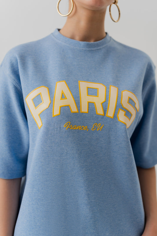 LIGHT BLUE INTERLOCK RELAXED FIT STATEMENT T-SHIRT - Hustle N Holla
