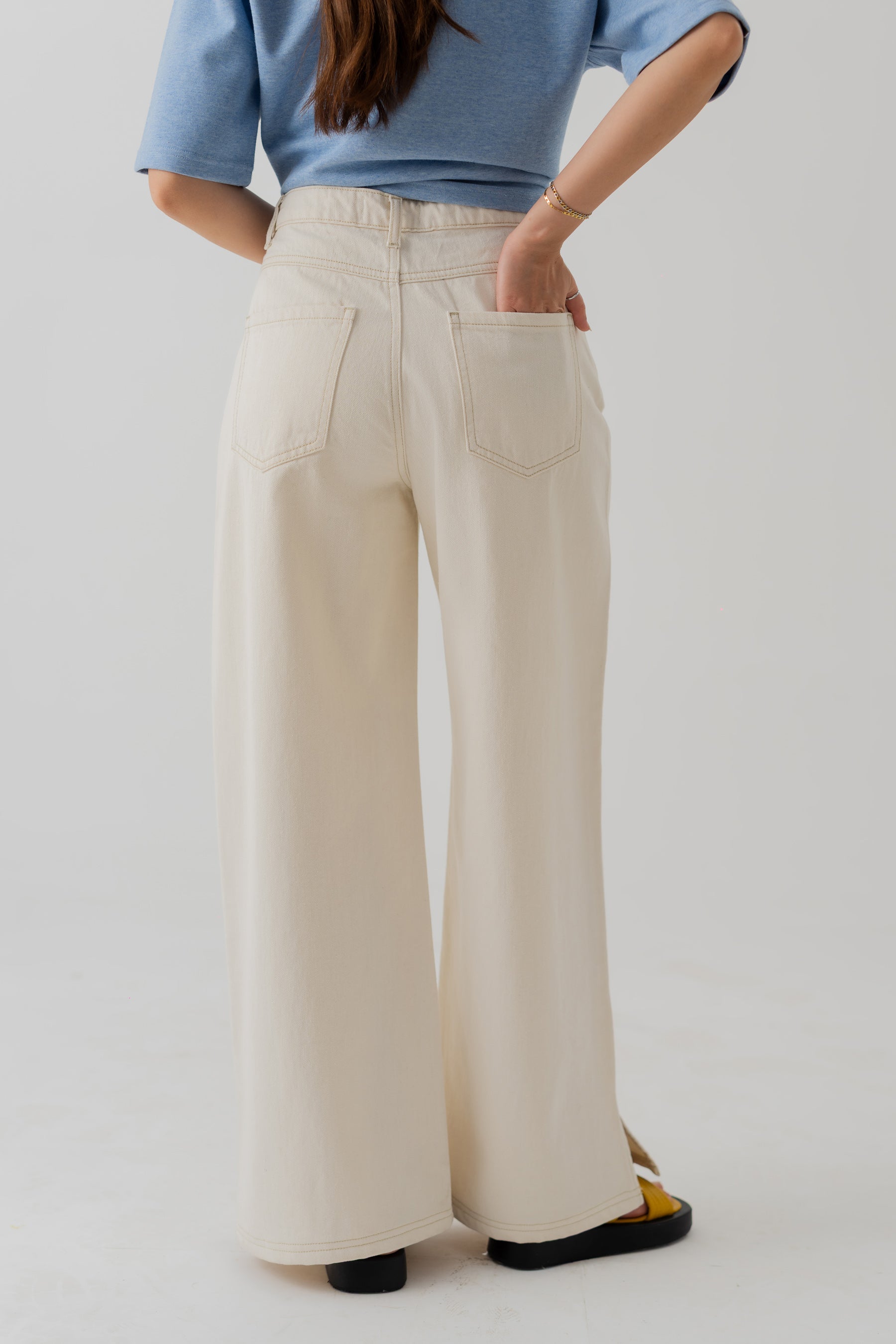 OFF WHITE WIDE LEG TWILL PANTS - Hustle N Holla
