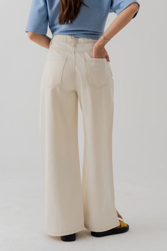 OFF WHITE WIDE LEG TWILL PANTS - Hustle N Holla