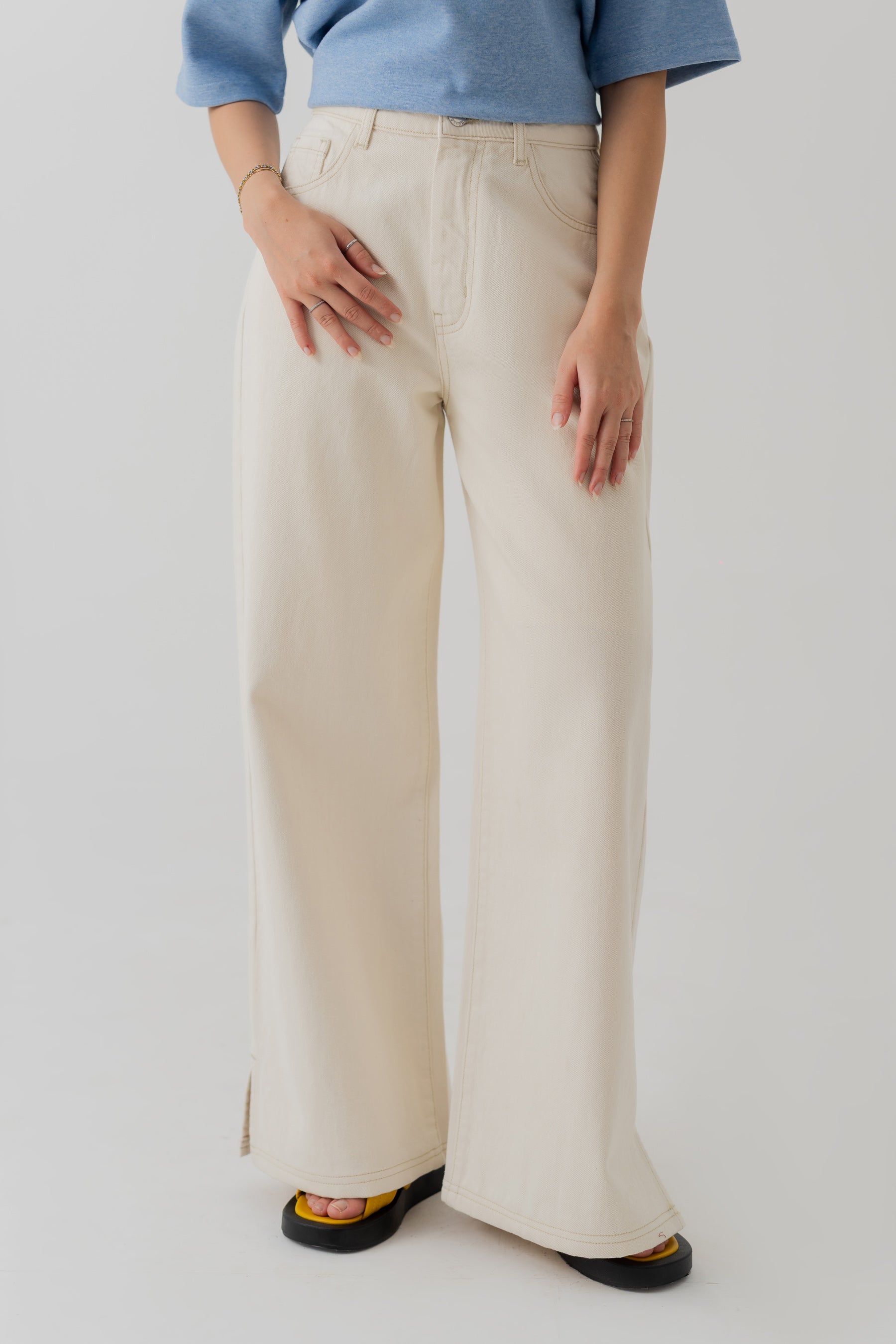 OFF WHITE WIDE LEG TWILL PANTS