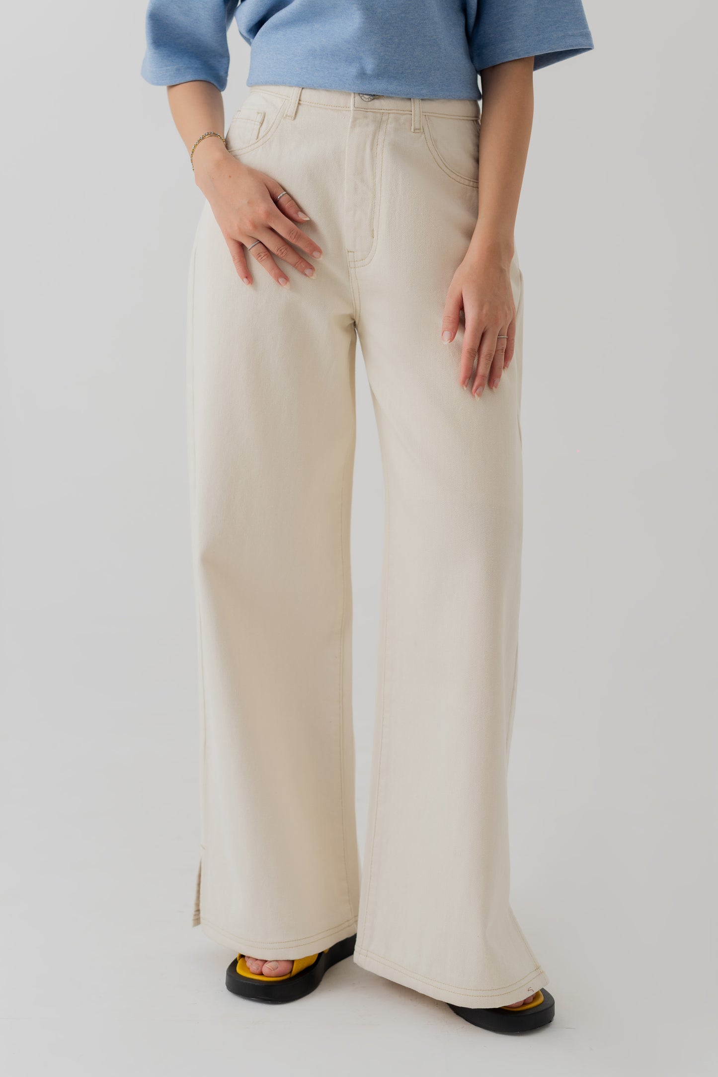 OFF WHITE WIDE LEG TWILL PANTS - Hustle N Holla
