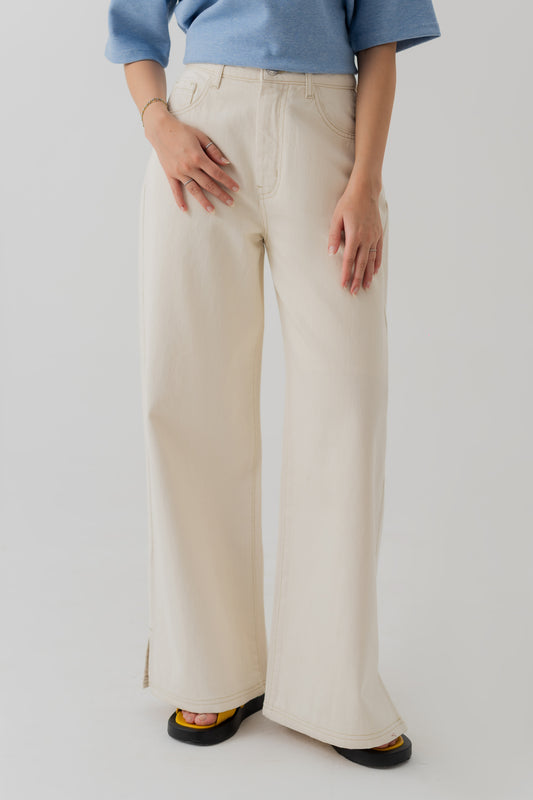 OFF WHITE WIDE LEG TWILL PANTS - Hustle N Holla