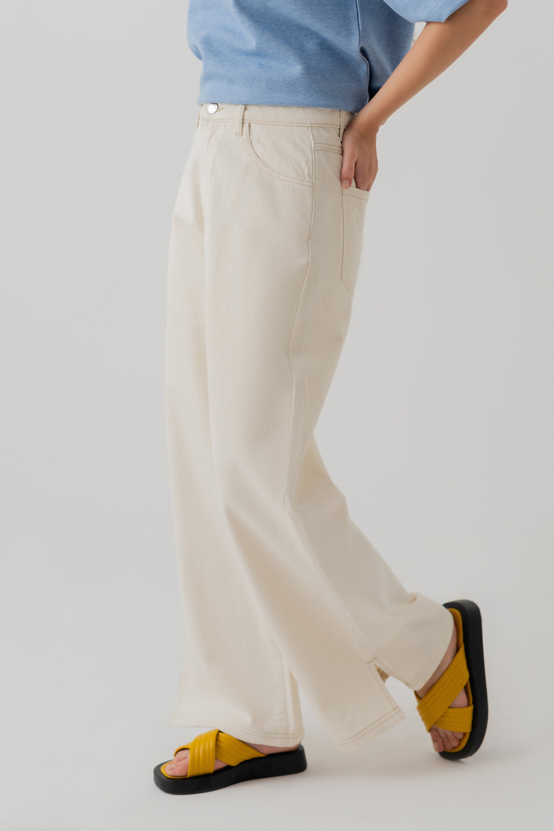 OFF WHITE WIDE LEG TWILL PANTS - Hustle N Holla