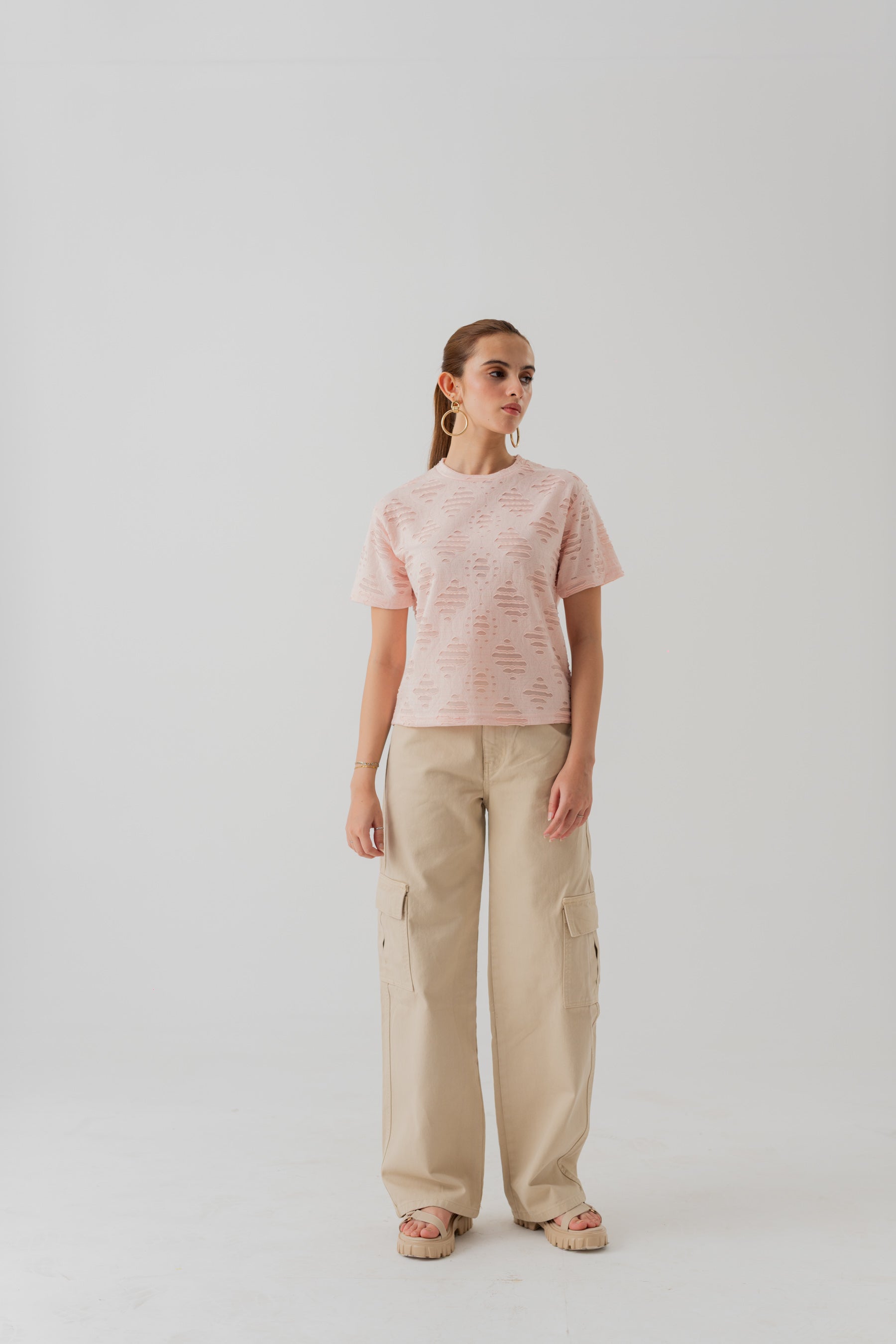 Beige Wide Leg Twill Cargo Trousers - Hustle N Holla