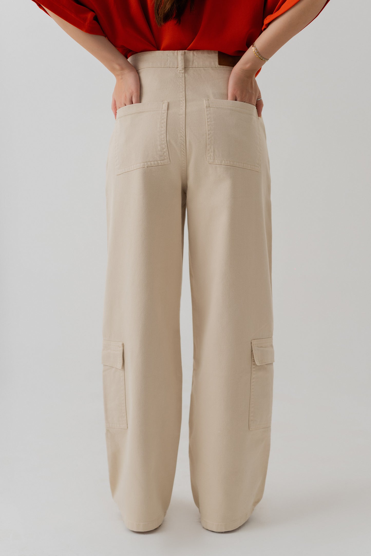 Beige Twill Wide Leg Cargo Pants - Hustle N Holla