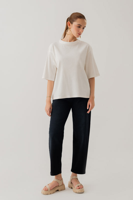 WHITE RIB RELAXED FIT T-SHIRT - Hustle N Holla