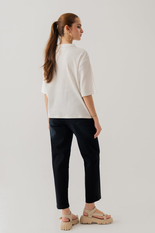 WHITE RIB RELAXED FIT T-SHIRT - Hustle N Holla