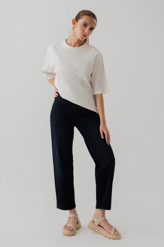 WHITE RIB RELAXED FIT T-SHIRT - Hustle N Holla