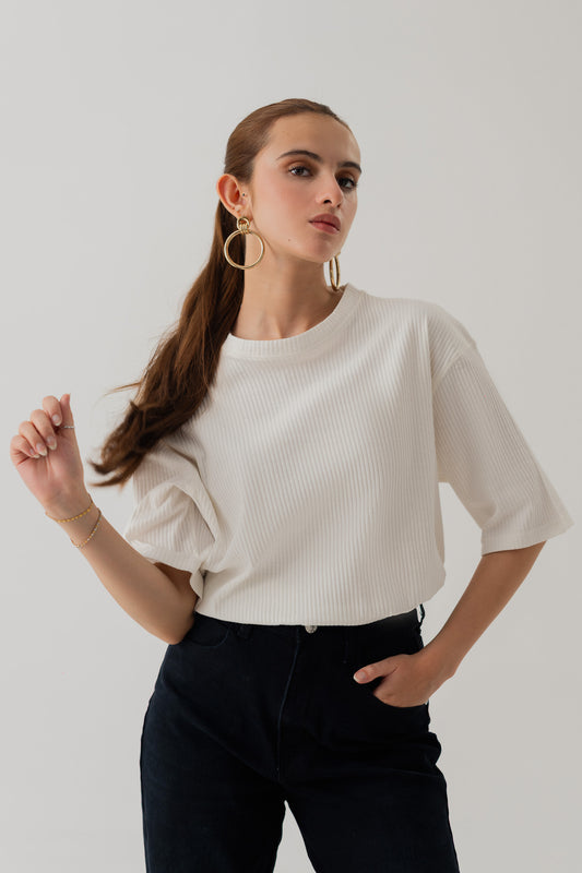 WHITE RIB RELAXED FIT T-SHIRT - Hustle N Holla