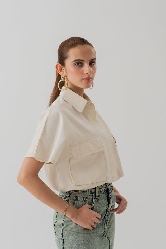 Beige Canvas Crop Top - Hustle N Holla
