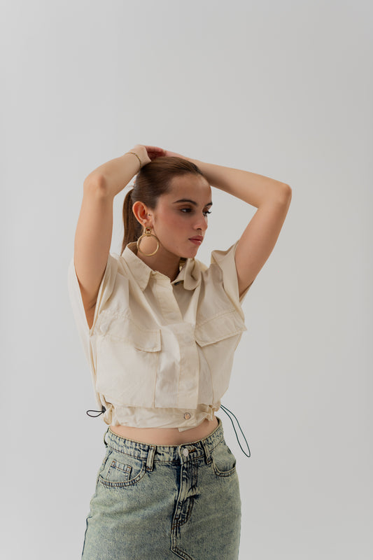 Beige Canvas Crop Top - Hustle N Holla