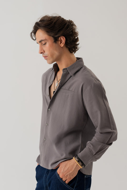 Dark Grey Relaxed Fit Button Down Shirt - Hustle N Holla