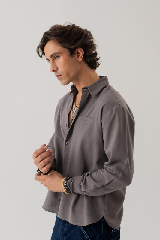 Dark Grey Relaxed Fit Button Down Shirt - Hustle N Holla